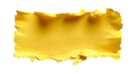 Torn yellow paper with rough, textured edges casting shadows on a plain surface, ideal for abstract or distressed graphic elements.
