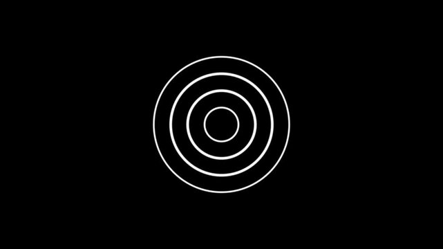 Concentric white circles expanding outwards on a black background abstract animation motion visualizer sound wave concept technology science data pulse signal ripple effect