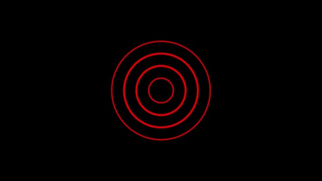 Concentric Red Circles Pulsating on Black Background Abstract Motion Visualizer Sound Wave Radar Signal Concept