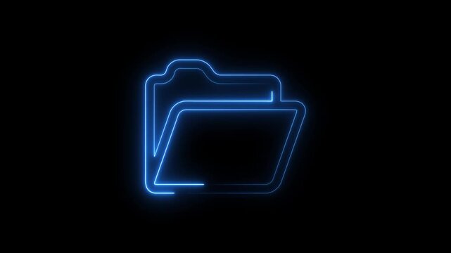 Abstract glowing neon universal folder icon  efficient digital file organization animation. on black background..