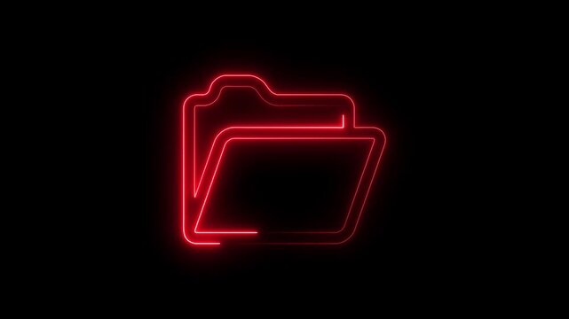 Abstract glowing neon universal folder icon  efficient digital file organization animation. on black background..