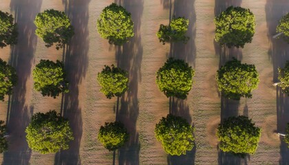 Aerial View of Lush Green Trees in Rows on a Farm.