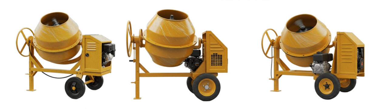 Yellow Portable Cement Mixer Set &ndash; Construction Equipment on White Background
