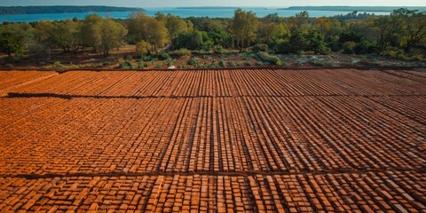 Agricultural field with rows of crops
