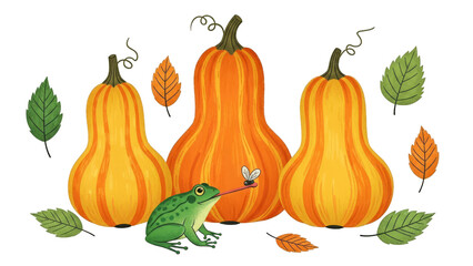 Whimsical Frog Catching Fly Amidst Autumn Pumpkins And Leaves