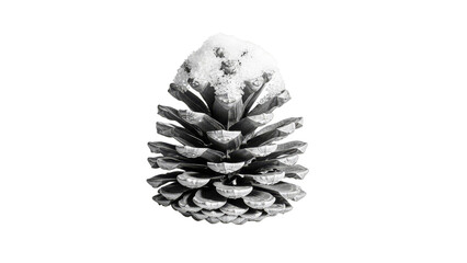 Monochrome Pine Cone With Snow On Black Background