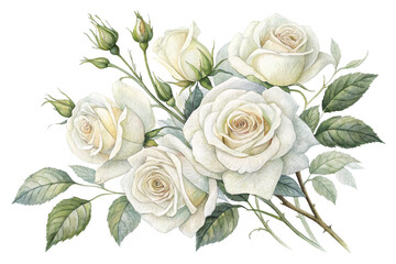 Fototapeta premium Watercolor-style illustration. Realistic rose illustration. Transparent background. Cutout. White.