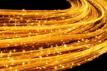 Golden Light Trails on Black Background.