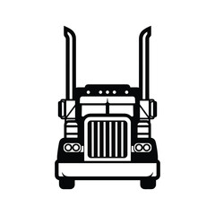 Black silhouette of a semi truck front view on white background