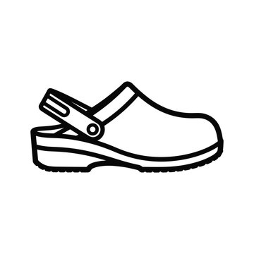 Black and white illustration of a clog shoe on white background