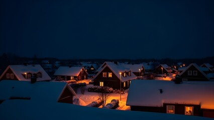 雪に包まれた夜の住宅街