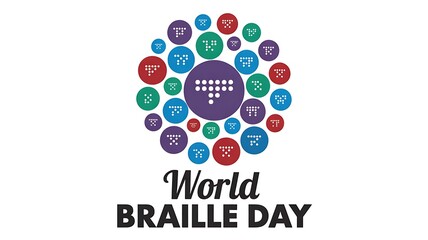 World braille day typography design with accessibility icons
