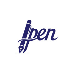 Elegant Pen Logo Design Featuring a Stylized Nib and Flowing Script.