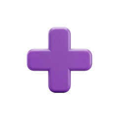 Obraz premium Glossy purple plus sign symbol isolated for healthcare and addition concepts transparent background