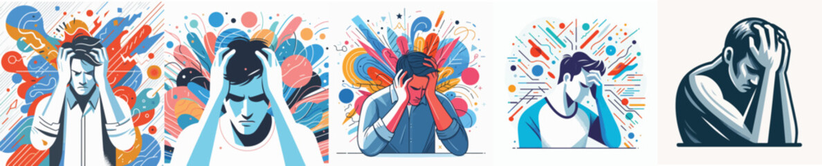 VECTOR MAN HAVING A HEADACHE ON A WHITE BACKGROUND