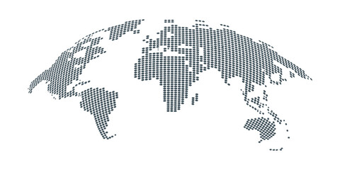 World map earth globe with dot pattern and 3d worldwide global icon featuring halftone pixel texture for international business geography and travel abstract political concept vector. © MD