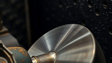 workpiece. A metal workpiece with precise grinding marks, highlighting industrial craftsmanship and texture. safety posters.