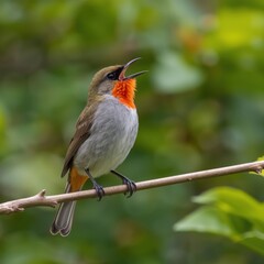 Bird singing on branch