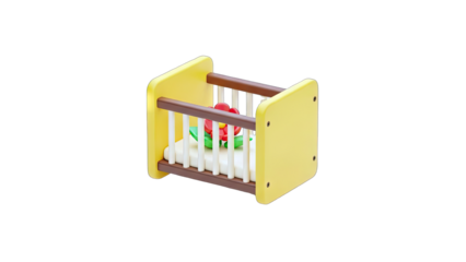 Toy Crib with Flower Decoration on White Background