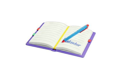 Notebook with Pen Writing on Page - Isolated on White