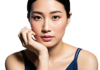 Portrait of a beautiful asian woman with clean and healthy skin isolated on transparent background
