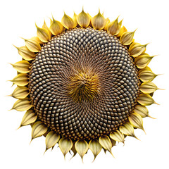 Sunflower Seed Head Isolated on White Background