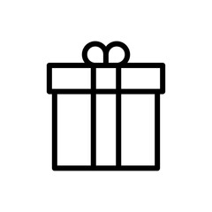 Clean gift box icon in a minimalist outline vector style, ideal for e-commerce listings, packaging mockups, greeting cards, event promotions, and retail branding.