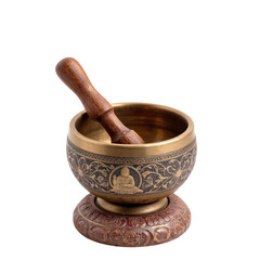 Creating harmony with a tibetan singing bowl meditation room visual art calm environment close-up view spiritual wellness