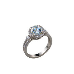 Elegant diamond engagement ring displayed on soft fabric close-up photography luxurious environment romantic concept