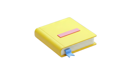 Yellow Book with Bookmark and Pink Label on White Background