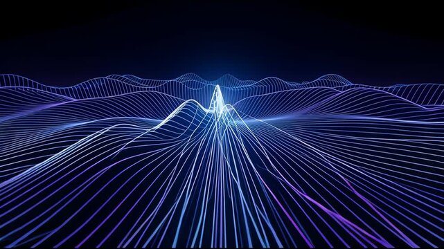 Vibrant digital wave pattern radiating from a central point in space