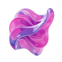 Obraz premium Abstract smooth pink and purple swirling organic shape with reflective surface on transparent background