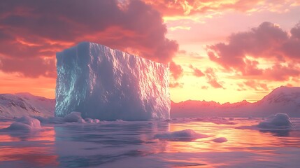 Majestic iceberg illuminated by the colorful twilight in icy arctic landscape
