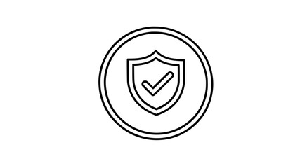 Shield icon with checkmark in circle, security symbol, protection sign, safety logo, verified badge, guarantee mark, secure check, approved emblem, warranty icon, black and white © Mazhar Khan