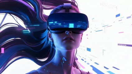 Woman wearing virtual reality headset - Powered by Adobe