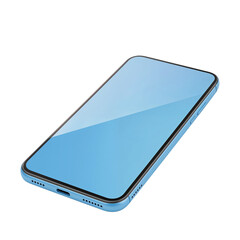 Modern smartphone displaying a soft blue light with reflective screen on a deep black canvas transparent background