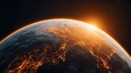 Fototapeta premium Earth illuminated by network connections, showcasing technology and global communication