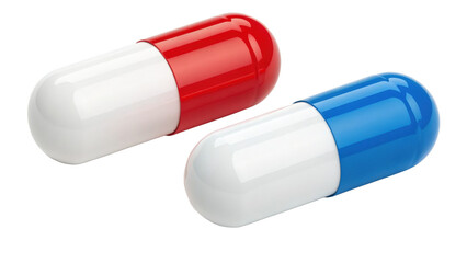 Red and blue capsules on black background