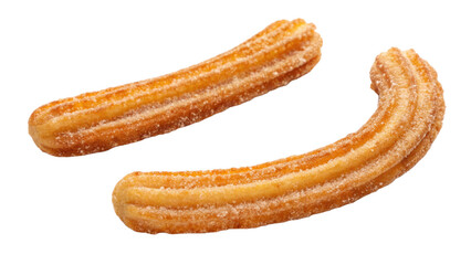 Two sweet fried churros on a black background