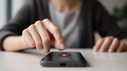 Woman's finger hovering over unsubscribe button on mobile phone, digital technology concept