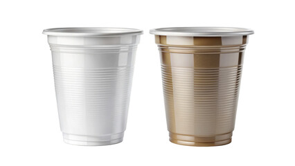 Clear and silver disposable plastic cups on black background