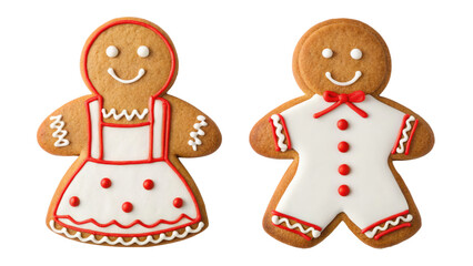 Gingerbread man and woman cookies on black background