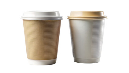 Disposable coffee cups with lids on a black background