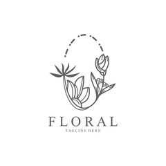 Floral frame round shape emblem logo leave circle style boutique background