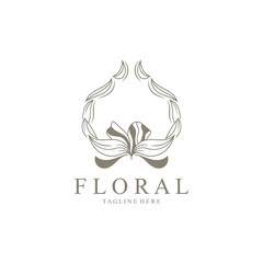 Floral frame round shape emblem logo leave circle style boutique background