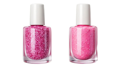 Two bottles of pink nail polish with white caps