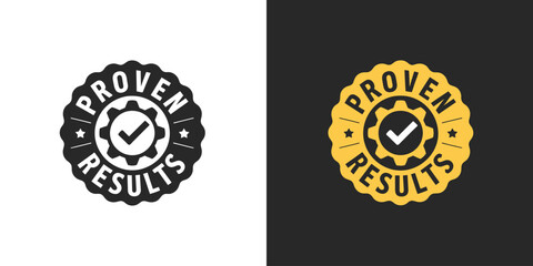 Proven results label featuring proven results stamp vector for packaging design elements, advertising promotion badges, and business product validation stickers in professional flat style.