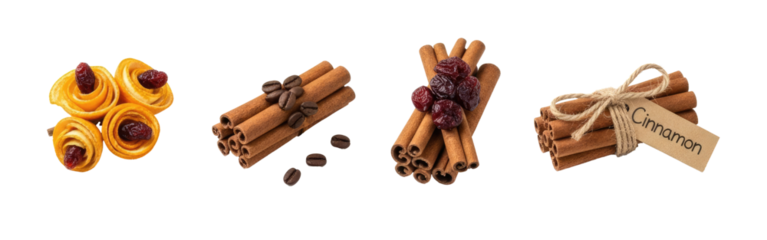 Cinnamon sticks and dried cranberries tied with a string, with a tag that says 'Cinnamon'.