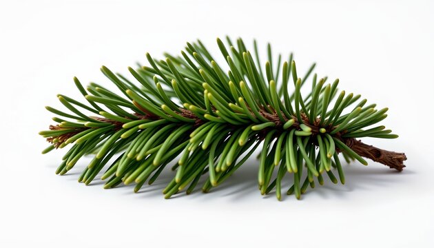 An arrangement of pine needles, which appear to be fresh and green, spread out against a neutral background. They exhibit varying shades of green, indicative of natural variation in the foliage