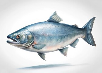  Majestic Atlantic King Salmon glows on a pristine white background, its regal scales catching the light